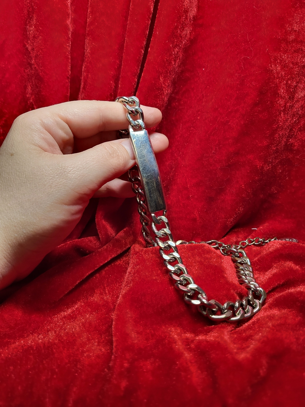 Cara New York Silver Curb Chain Choker ID Necklace